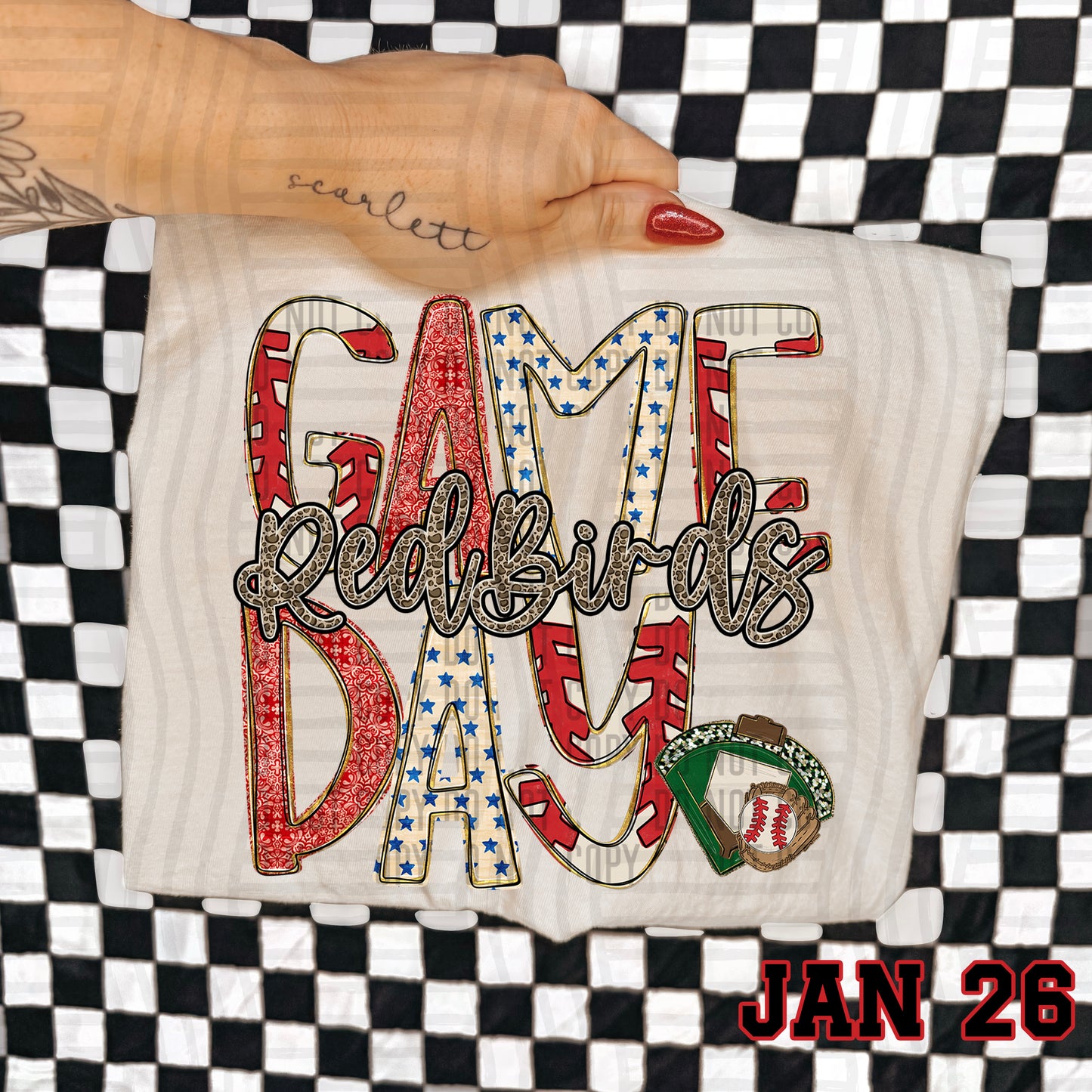 BASEBALL GAME DAY CHEETAH REDBIRDS