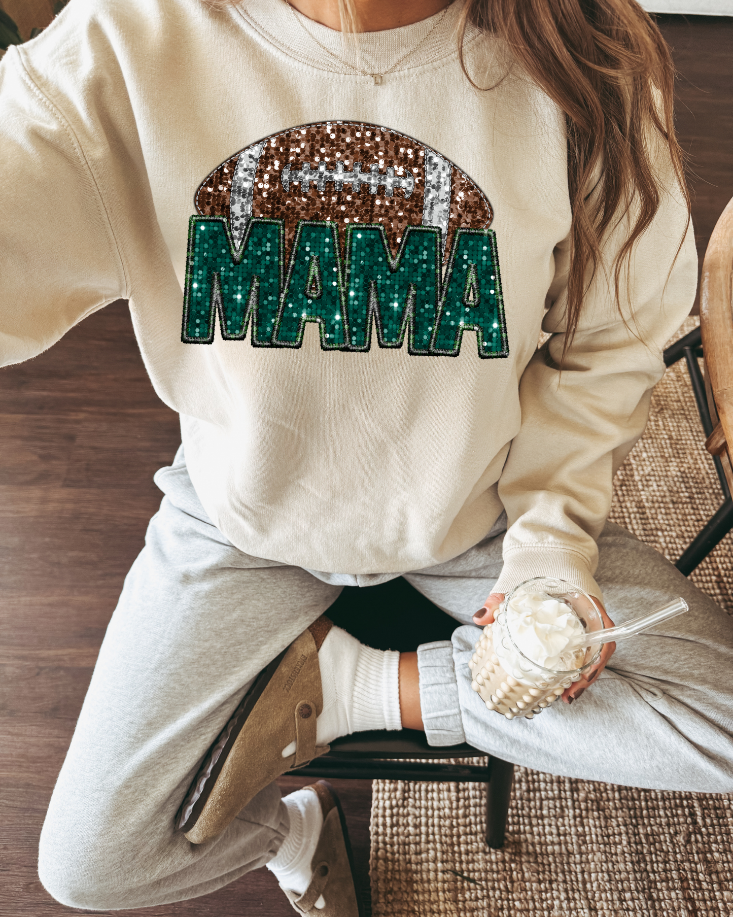 Mama Football Green Glitter