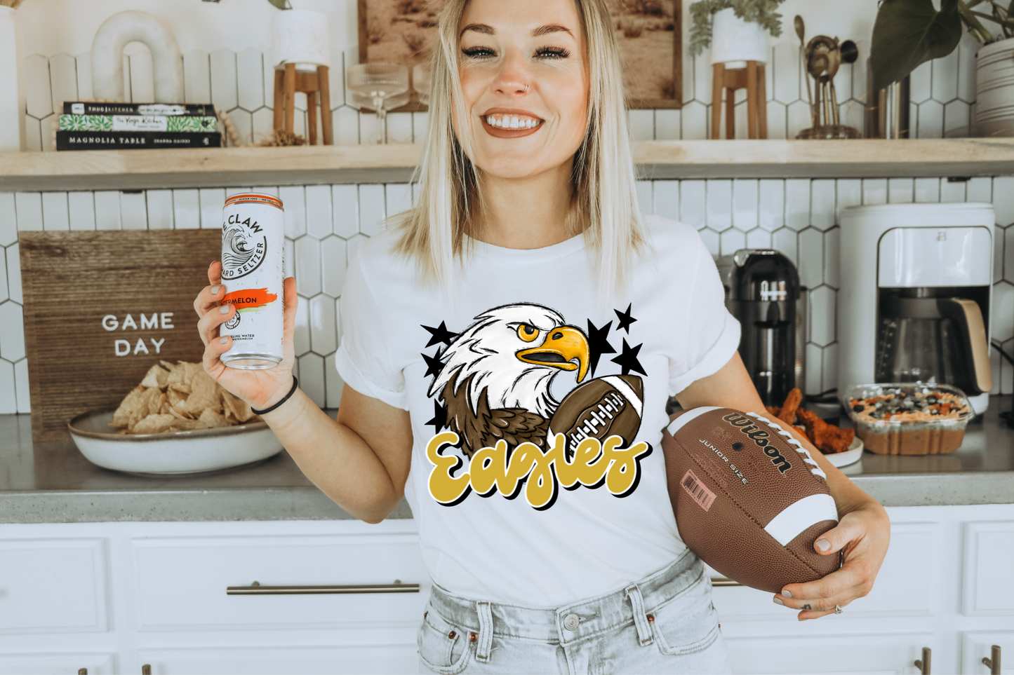 Eagles with mascot- yellow letters