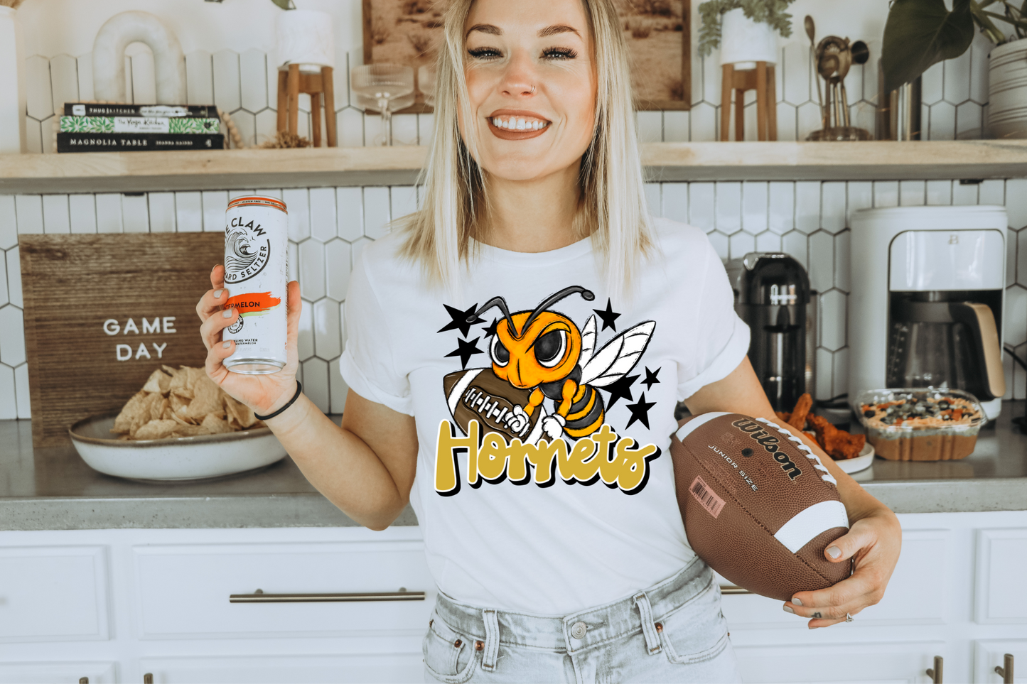Hornets with mascot- yellow letters