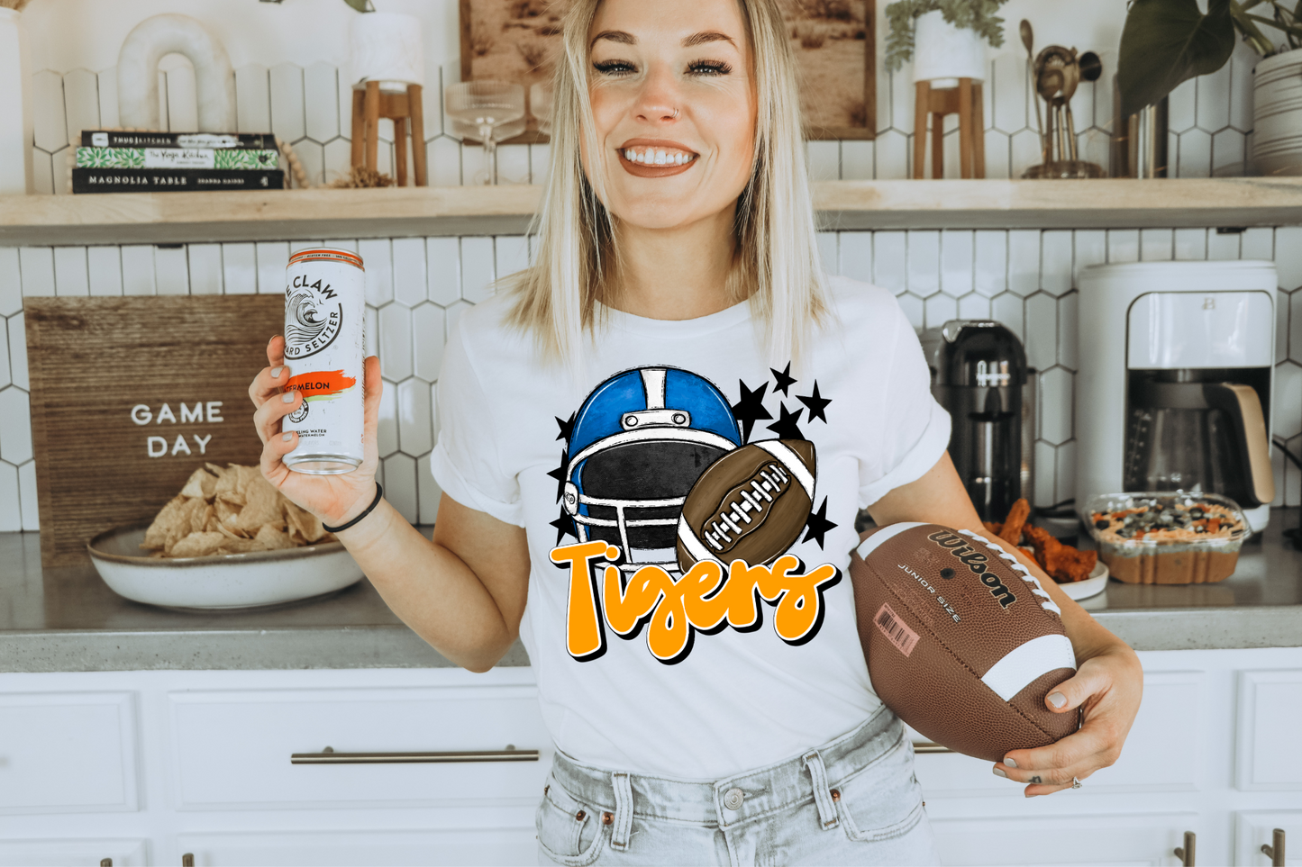 Tigers with helmet- yellow letters and blue helmet