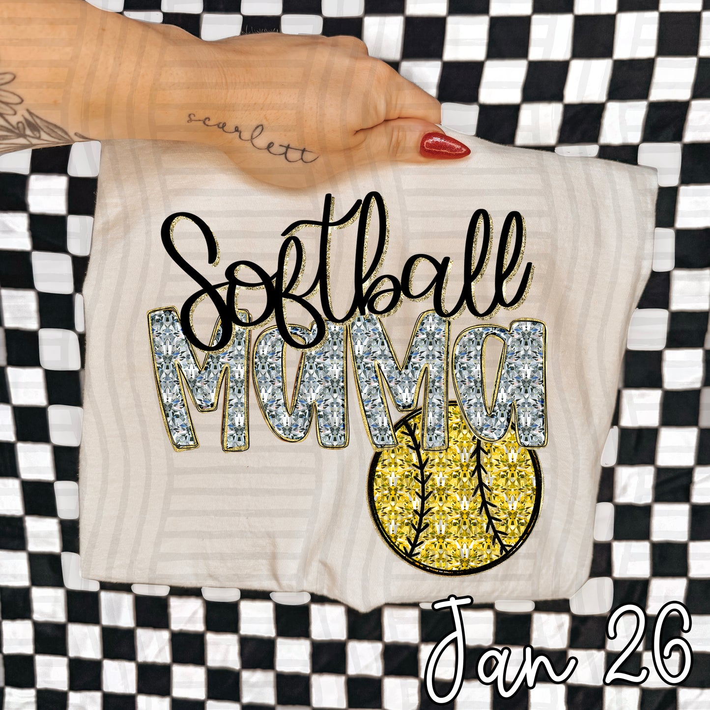 SOFTBALL MAMA GREY FAUX SPARKLE