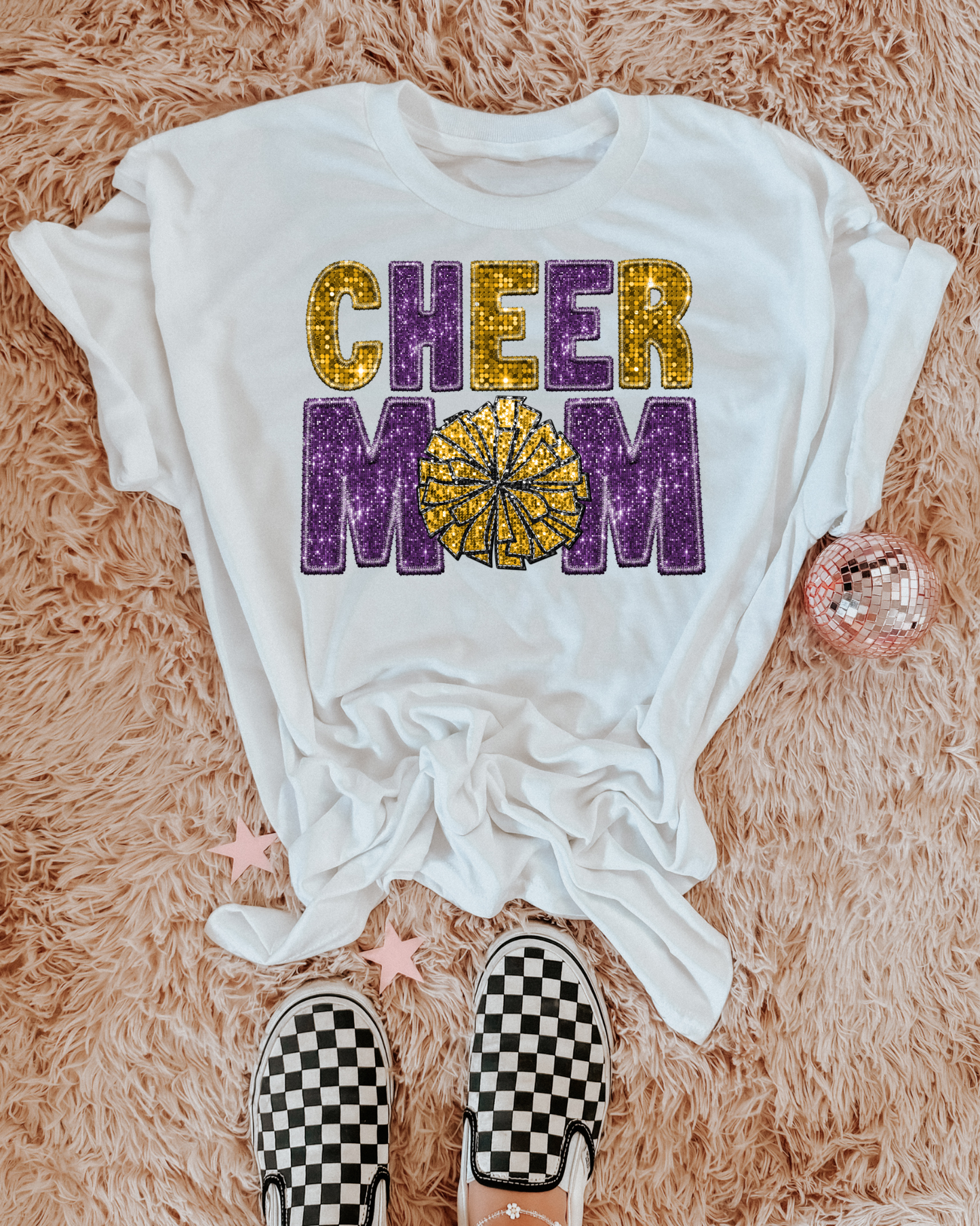 Cheer Mom Yellow And Purple Glitter