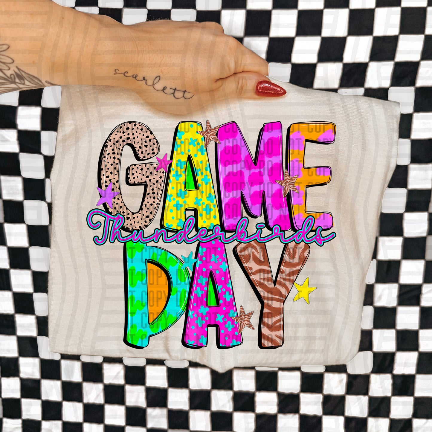 GAME DAY THUNDERBIRDS COLORFUL CHEETAH ZEBRA STARS