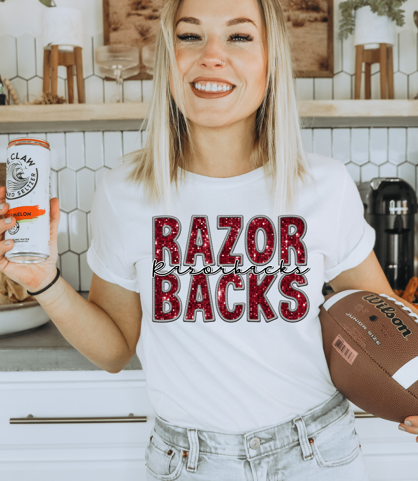 Razorbacks, red - faux sequin
