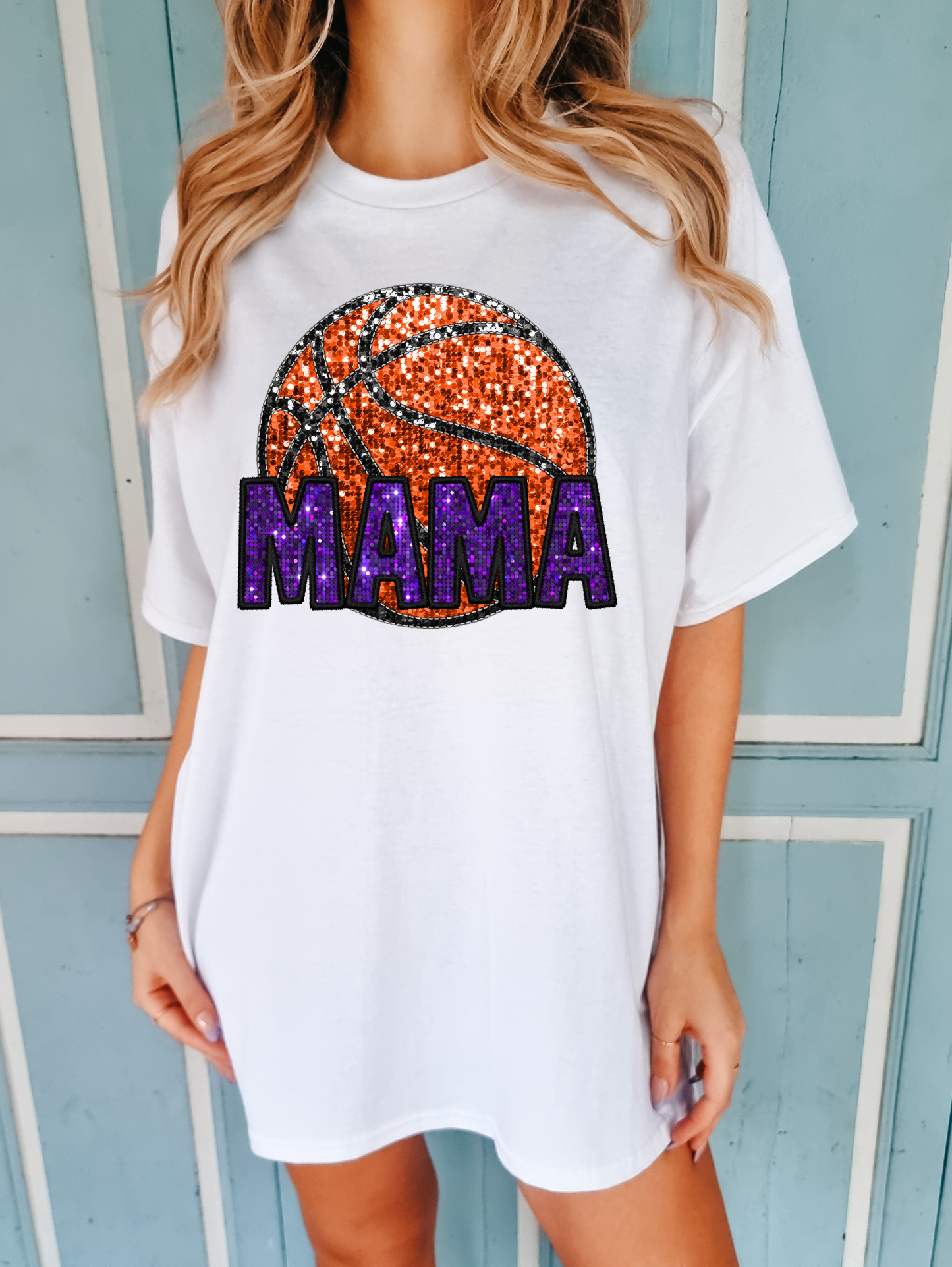 Mama with basketball - faux sequin and purple
