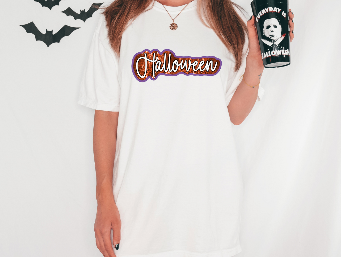 Halloween, orange/purple - faux sequin