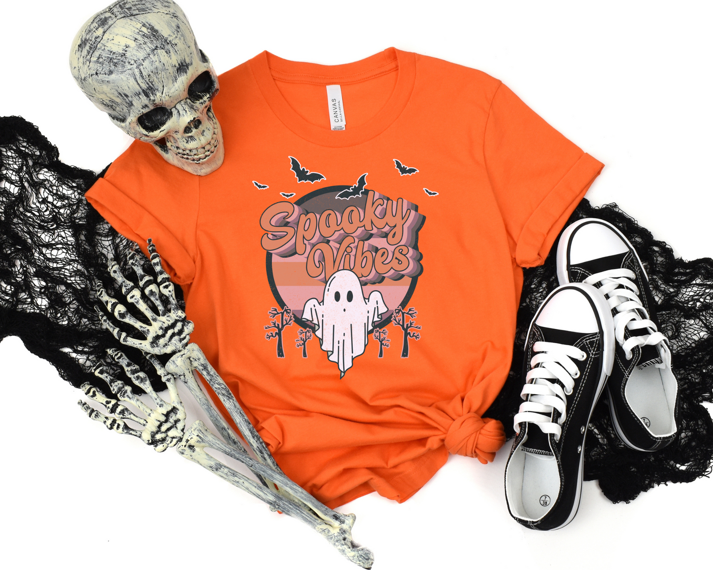 Spooky vibes ghost and bats