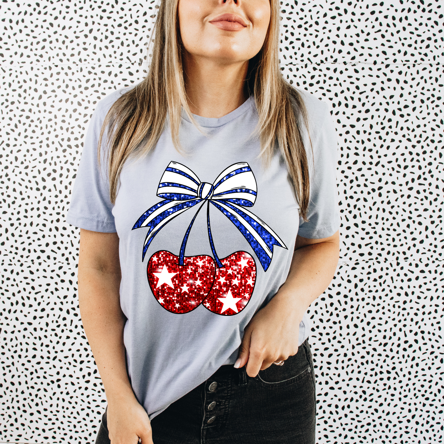 Cherries Blue Bow