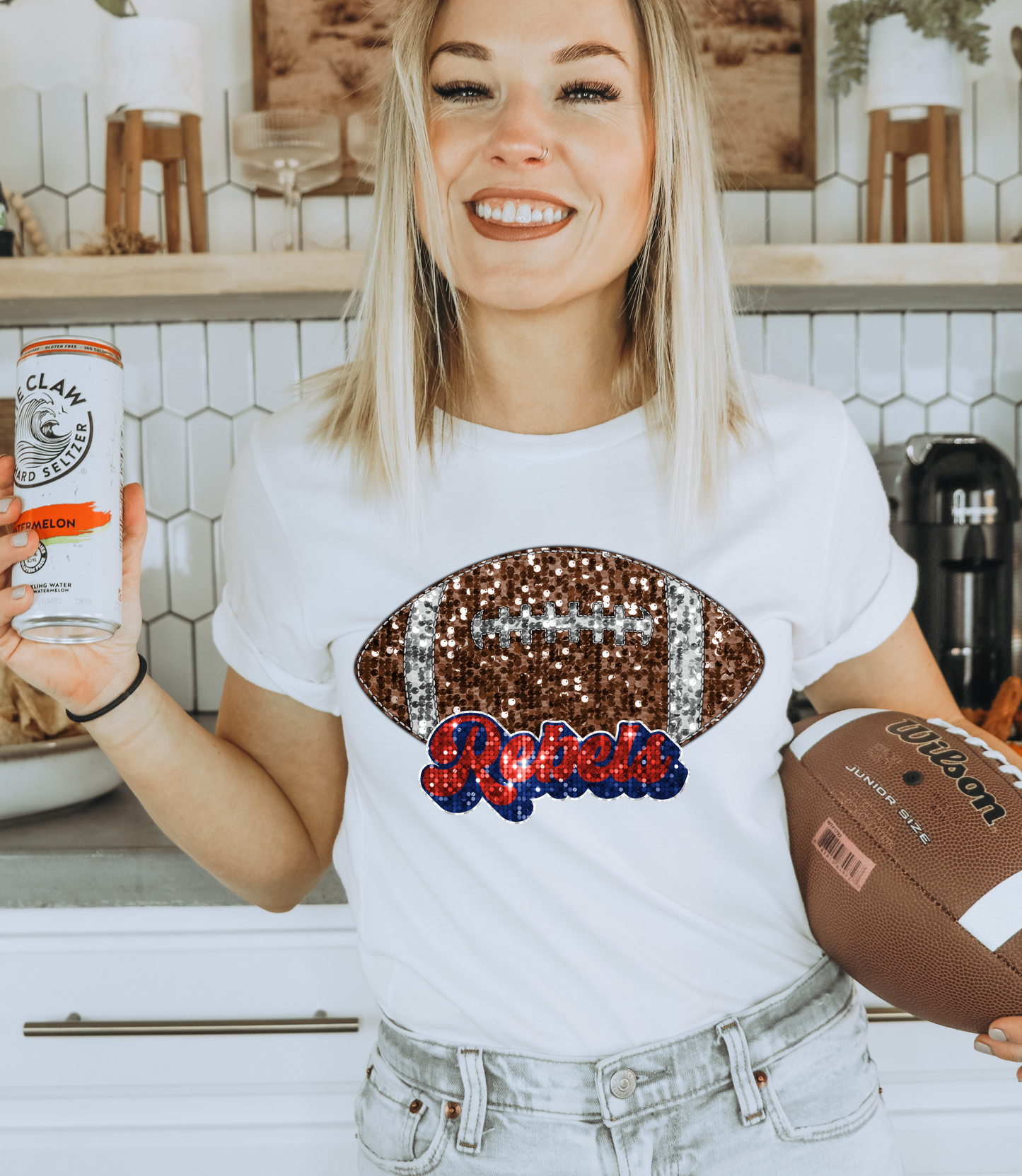 Rebels, sequin - football red & blue