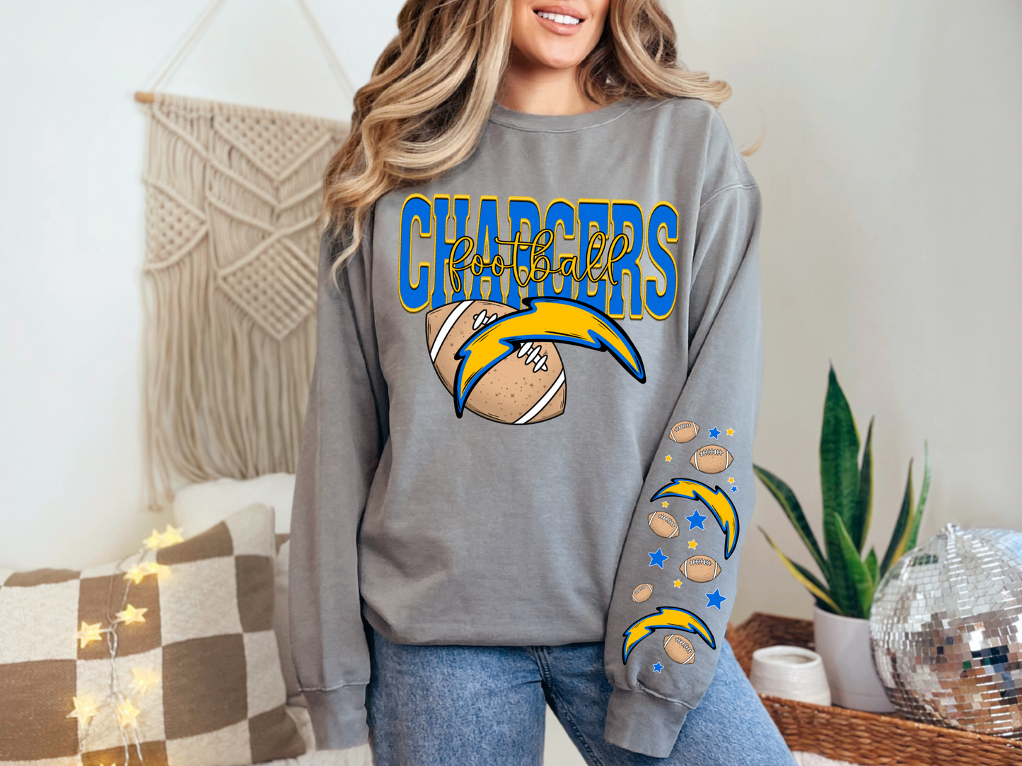 Faux Embroidery Chargers Football - SLEEVE