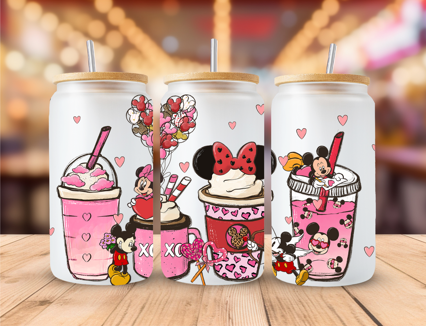 Minnie Mickey Coffee Drinks Heart Balloons - UV Libby Wrap