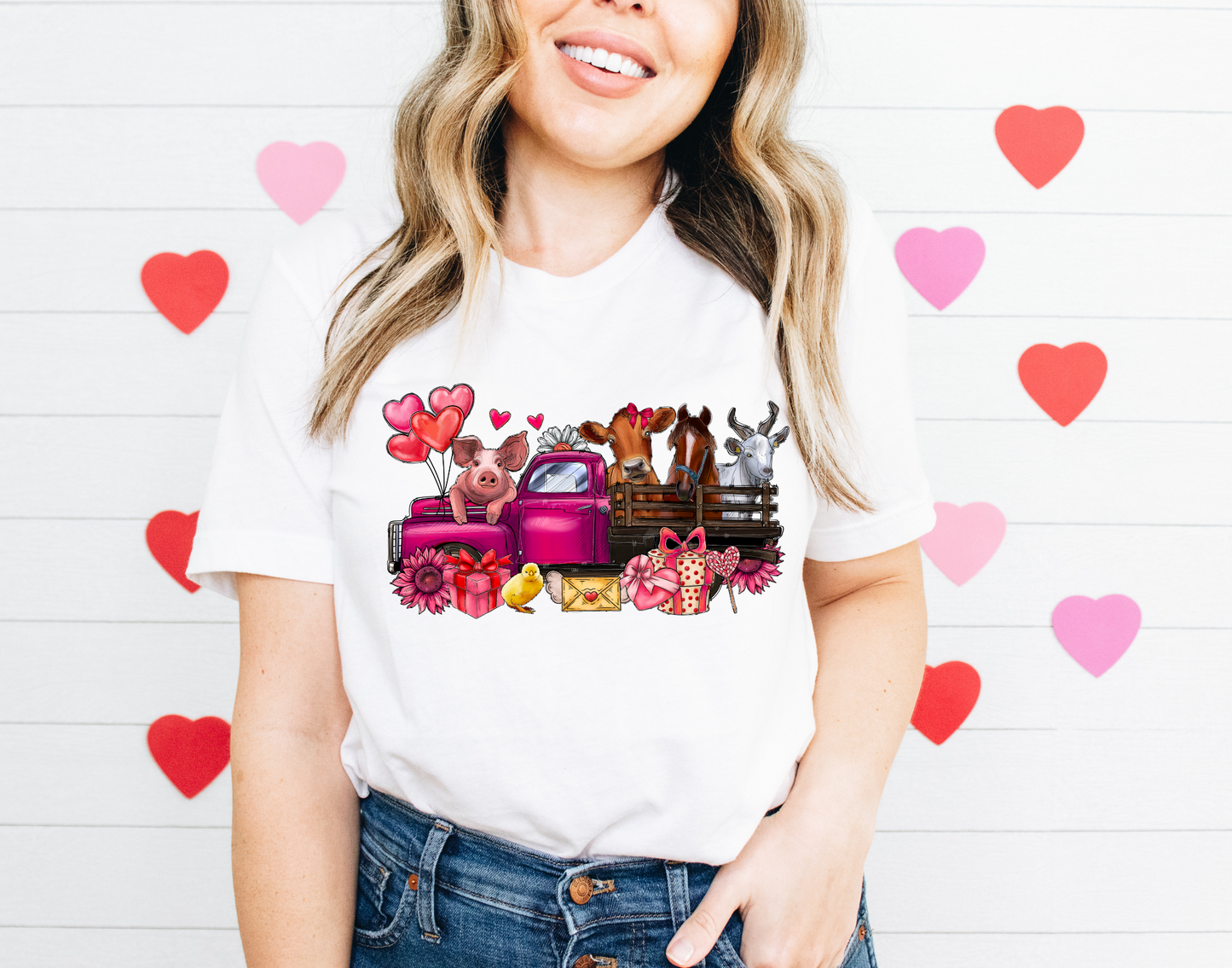 Farm animals with valentine's decorations