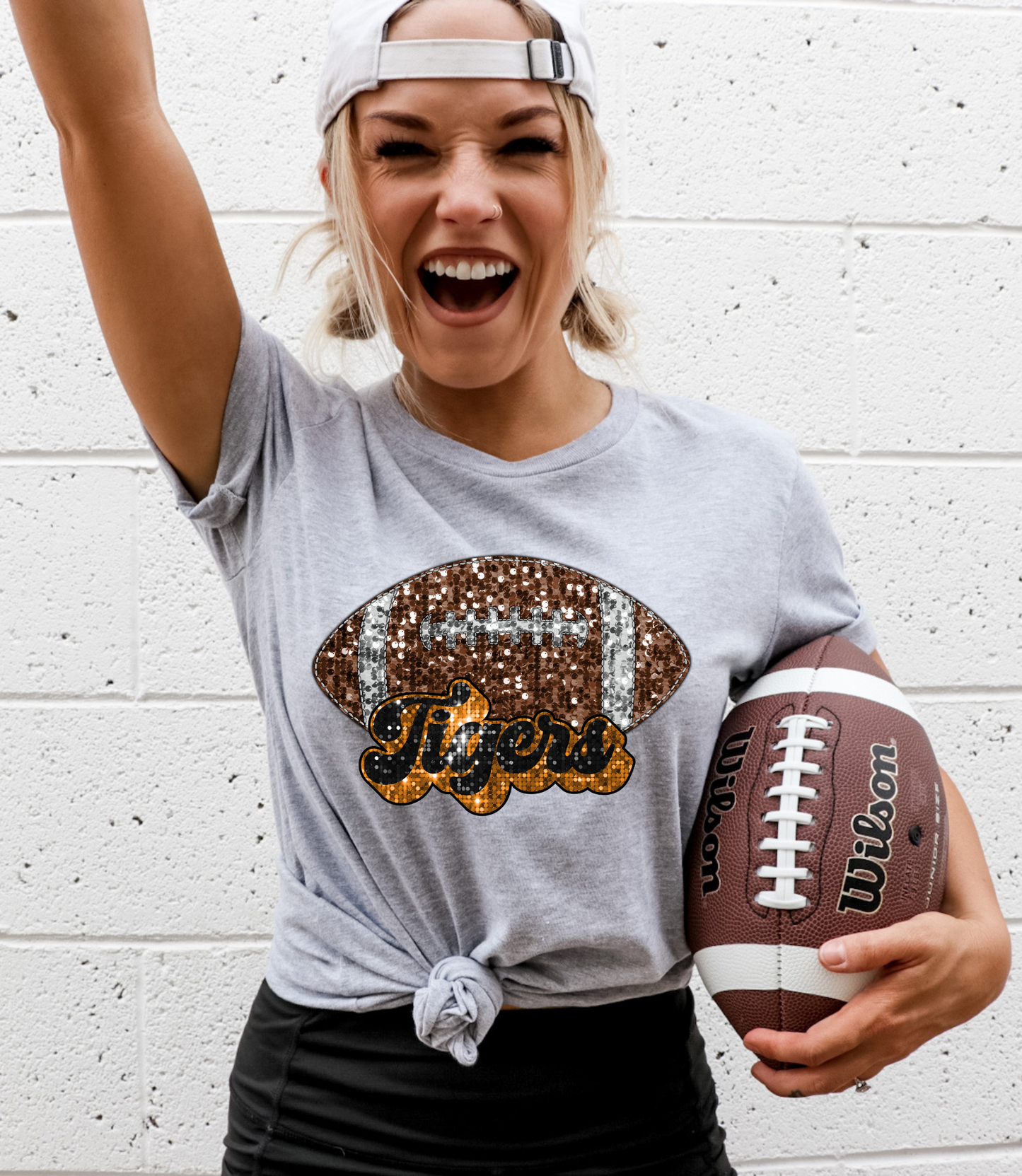 Tigers, sequin - football blue and orange