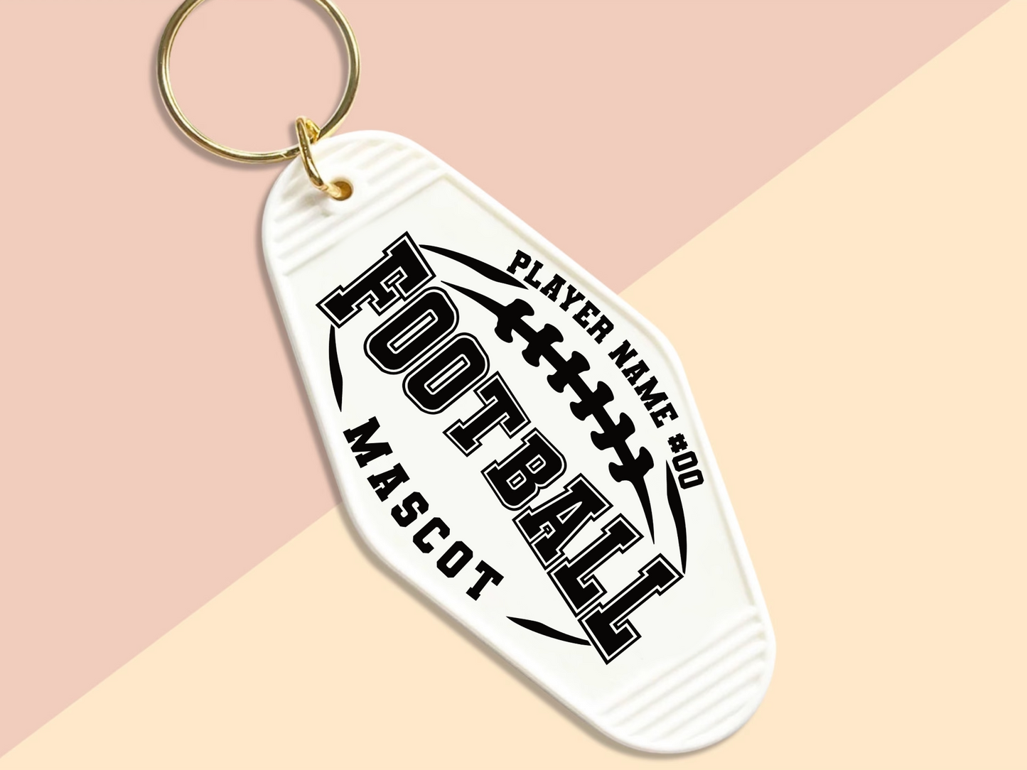 Player name, football, mascot - Motel keychain