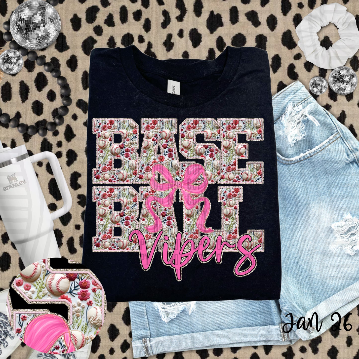 FLORAL VIPERS BASEBALL PINK BOW