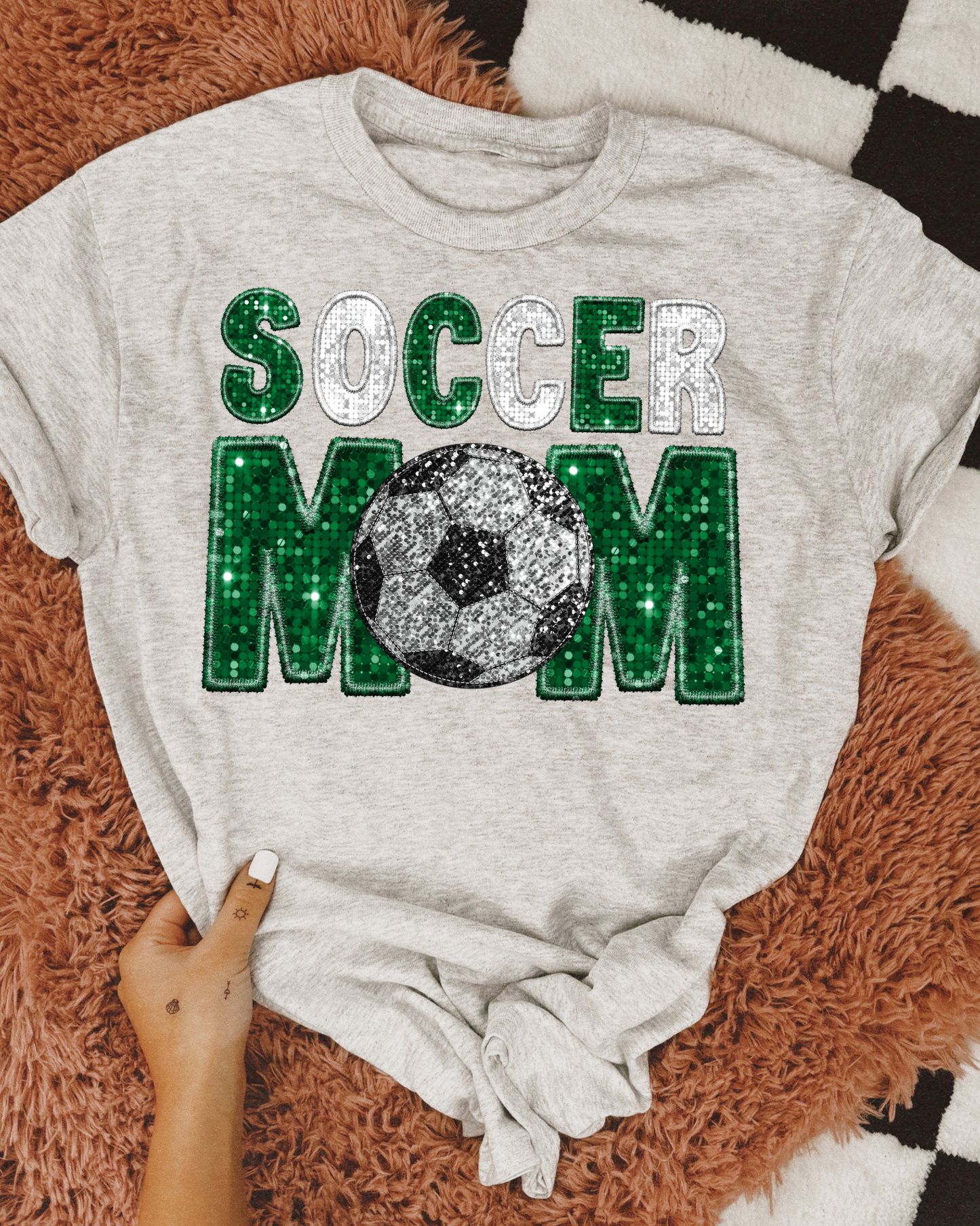 Soccer Mom Green And White Glitter