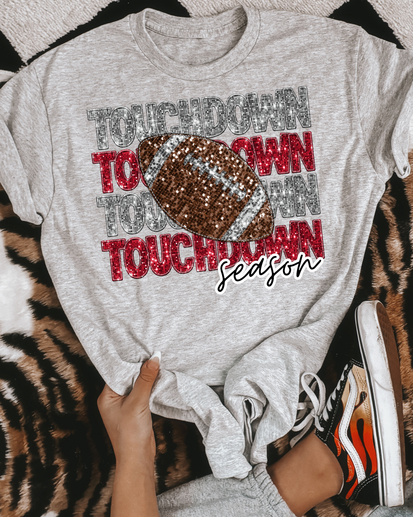 Touchdown Season Silver And Red Glitter