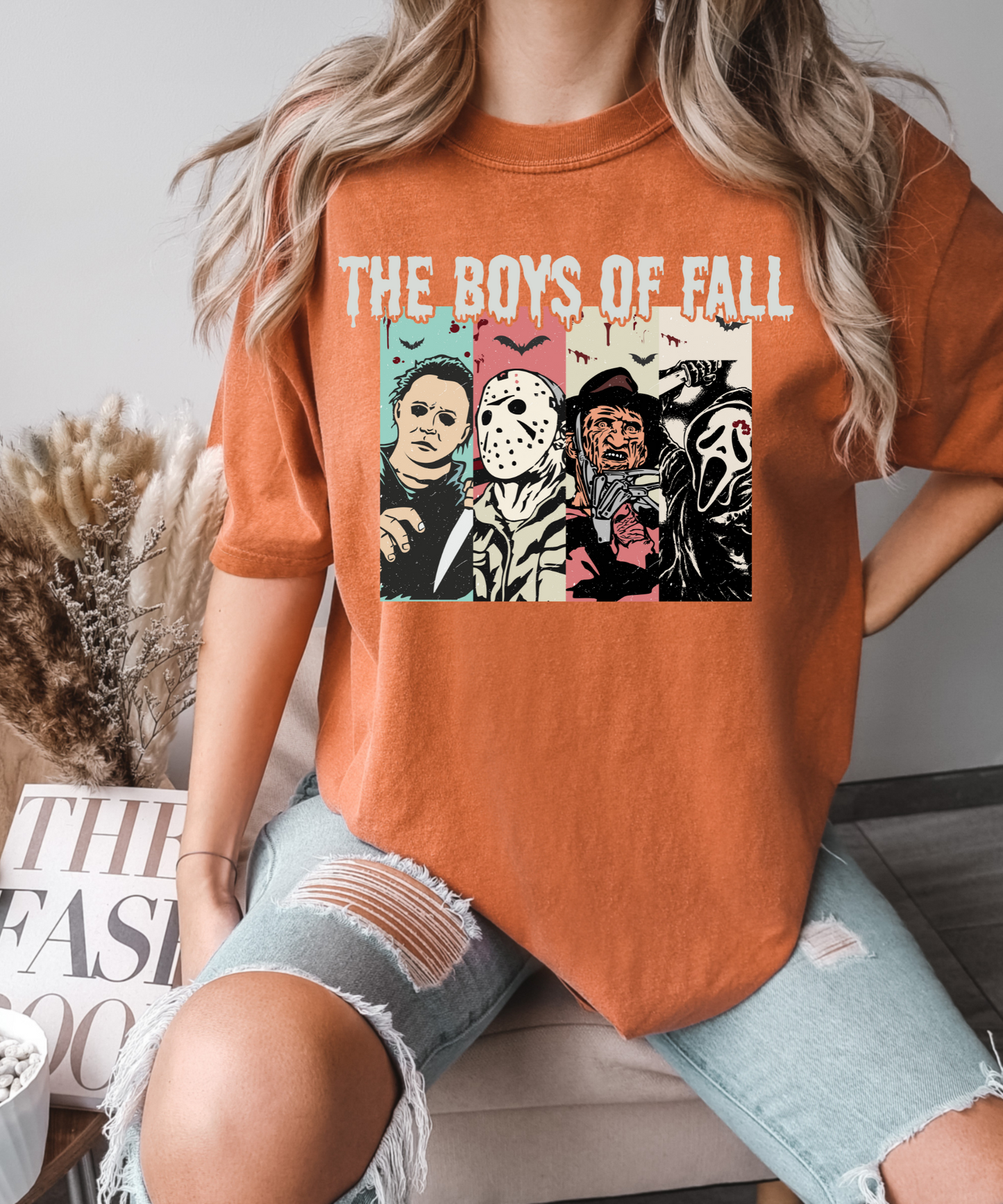 The boys of fall- white and orange letters