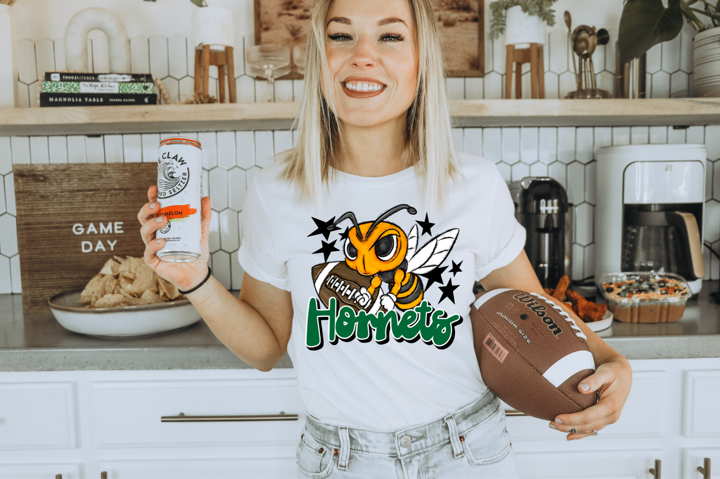 Hornets with mascot- green letters