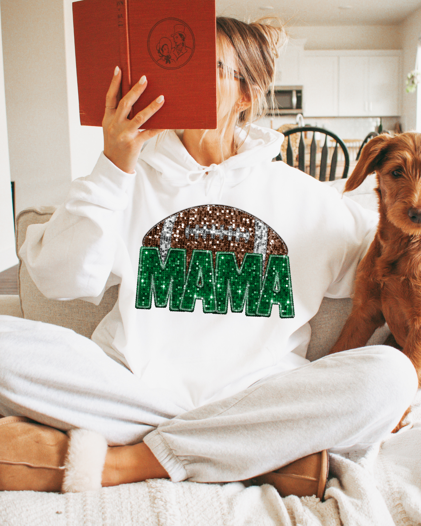 Mama Football Green Glitter