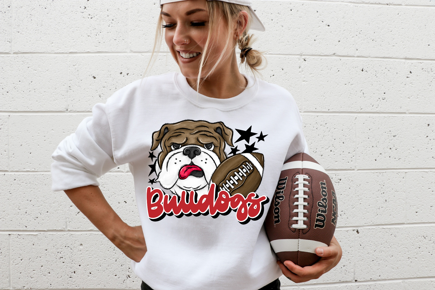 Bulldogs with mascot- red letters