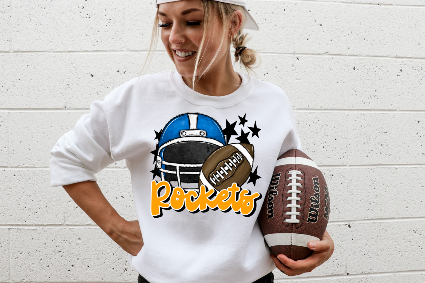 Rockets with helmet - yellow letters and blue helmet