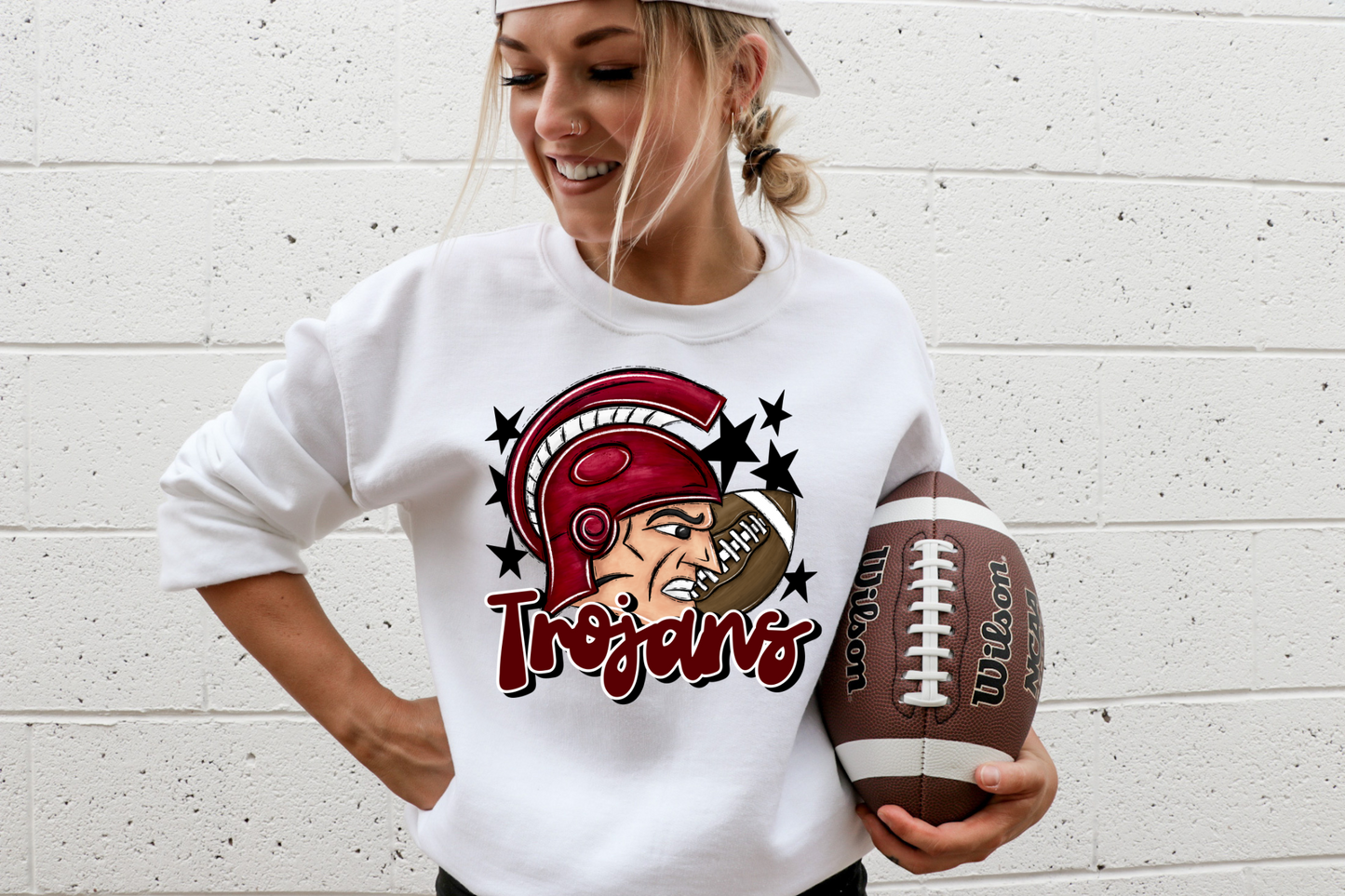 Maroon Trojans with mascot