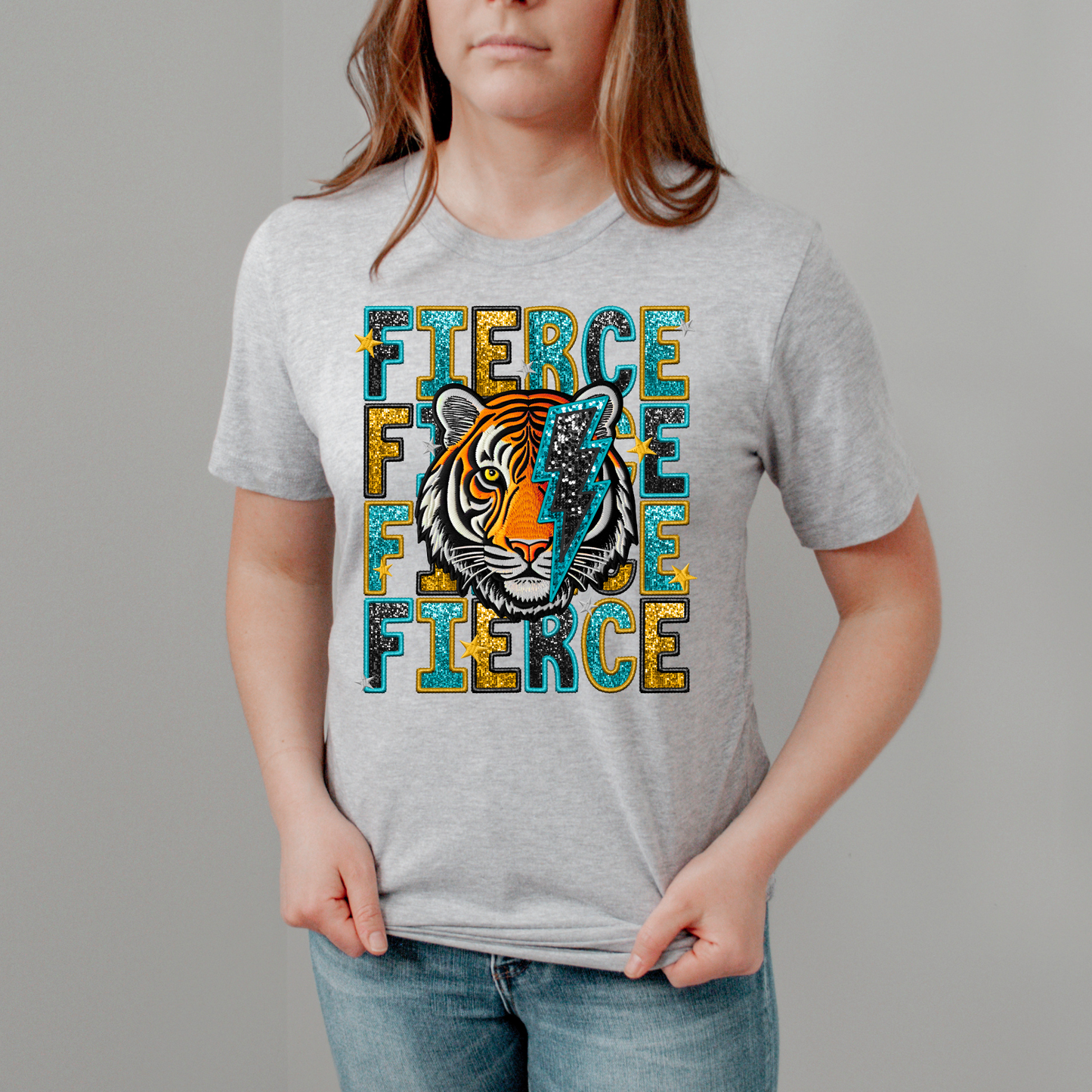 Fierce Tiger Black Teal Gold SEQUIN -DTF Transfer