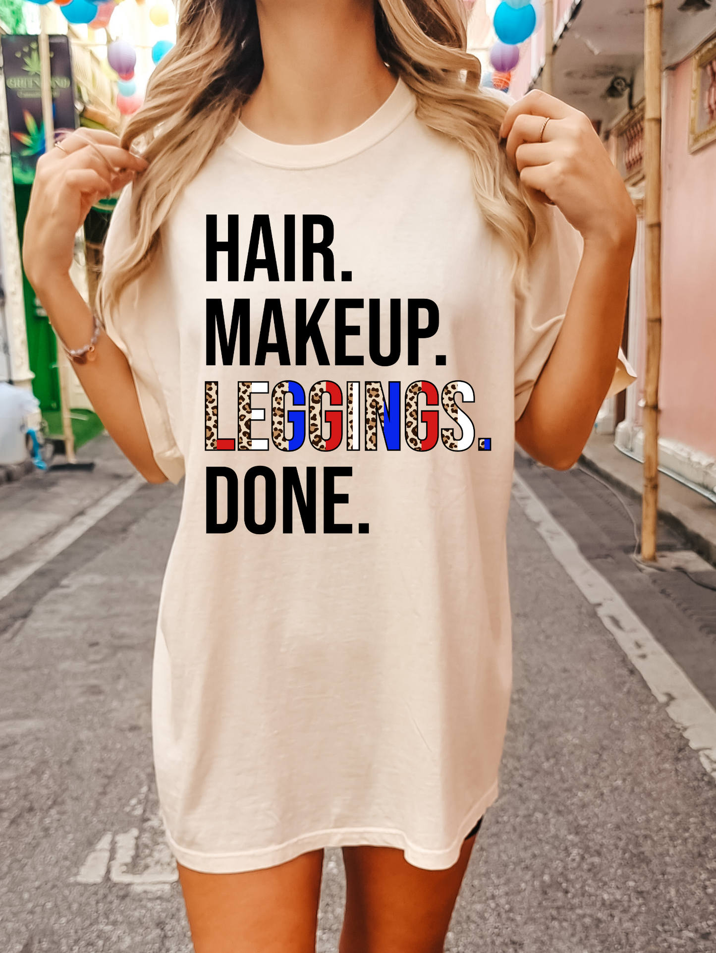 Hair. Makeup. Leggings. Done Leopard Red White Blue