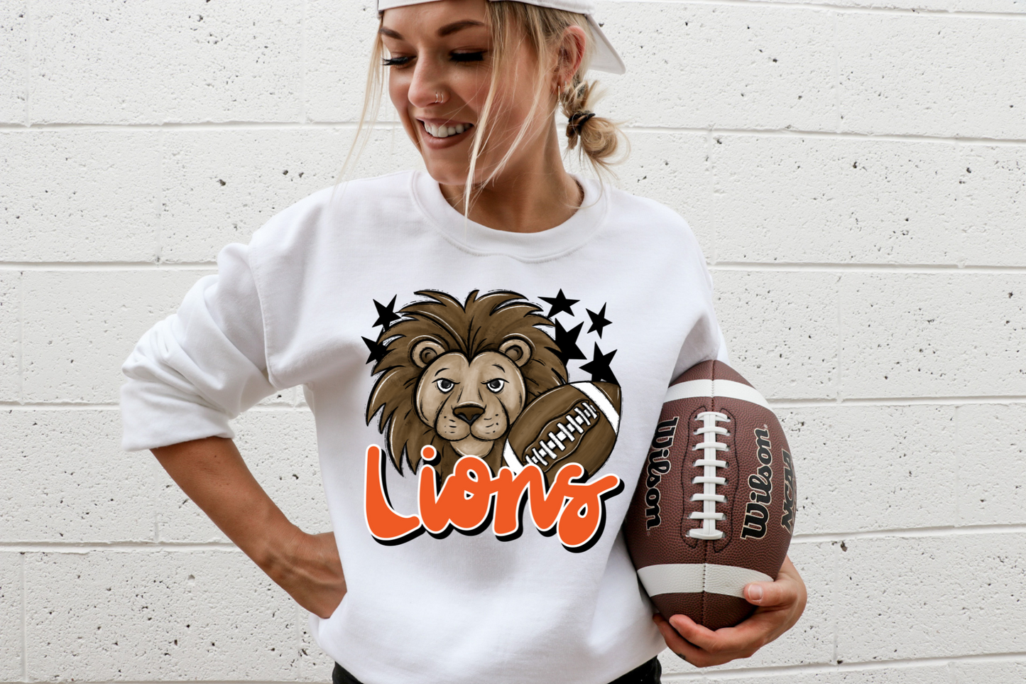 Lions with mascot- orange letters