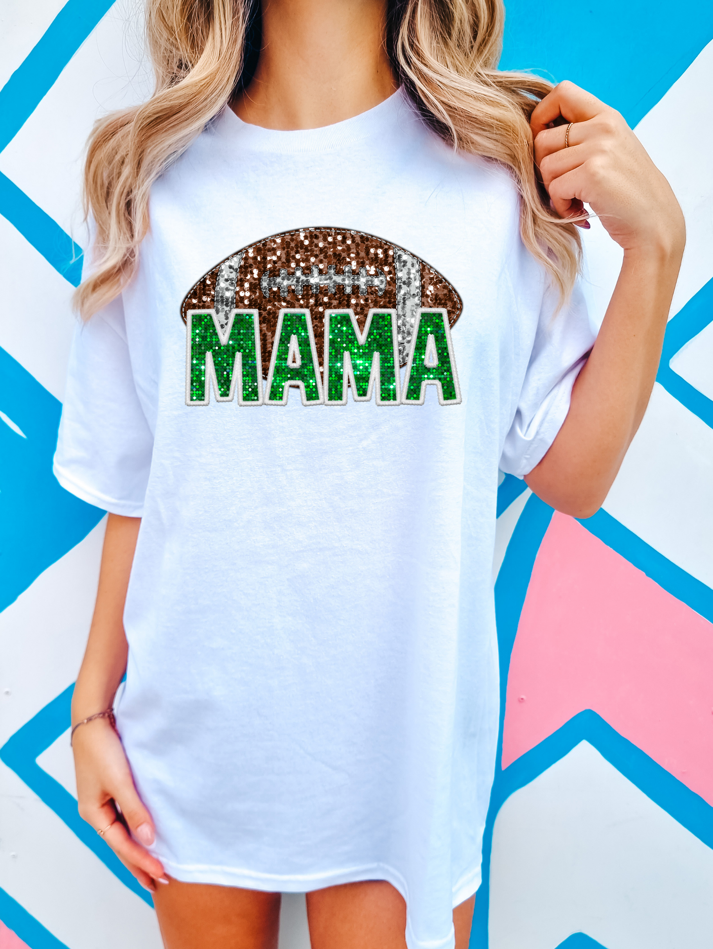 Mama with football - faux sequin and green