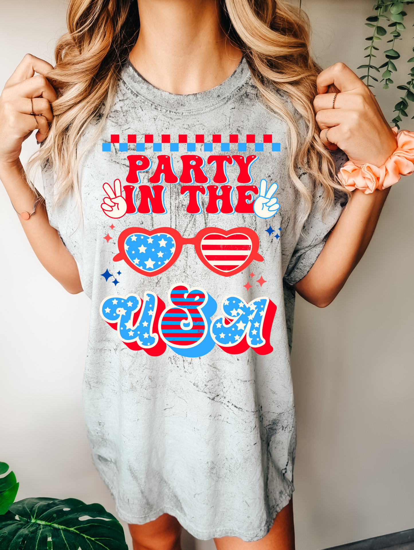 Party in the USA red white blue sunglasses checkered