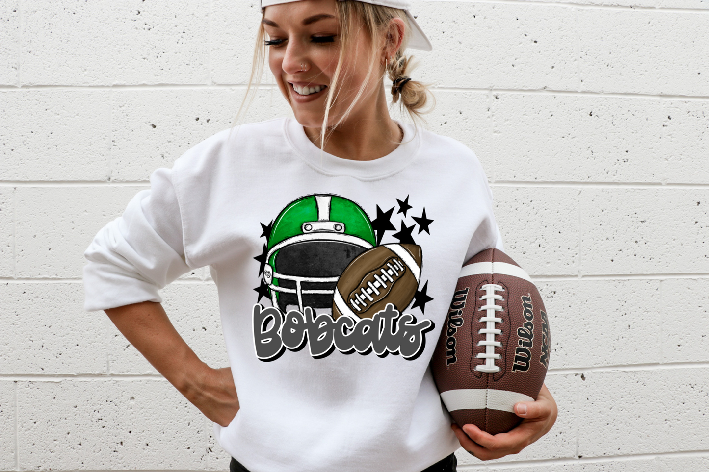 Bobcats with helmet- grey letters & green helmet