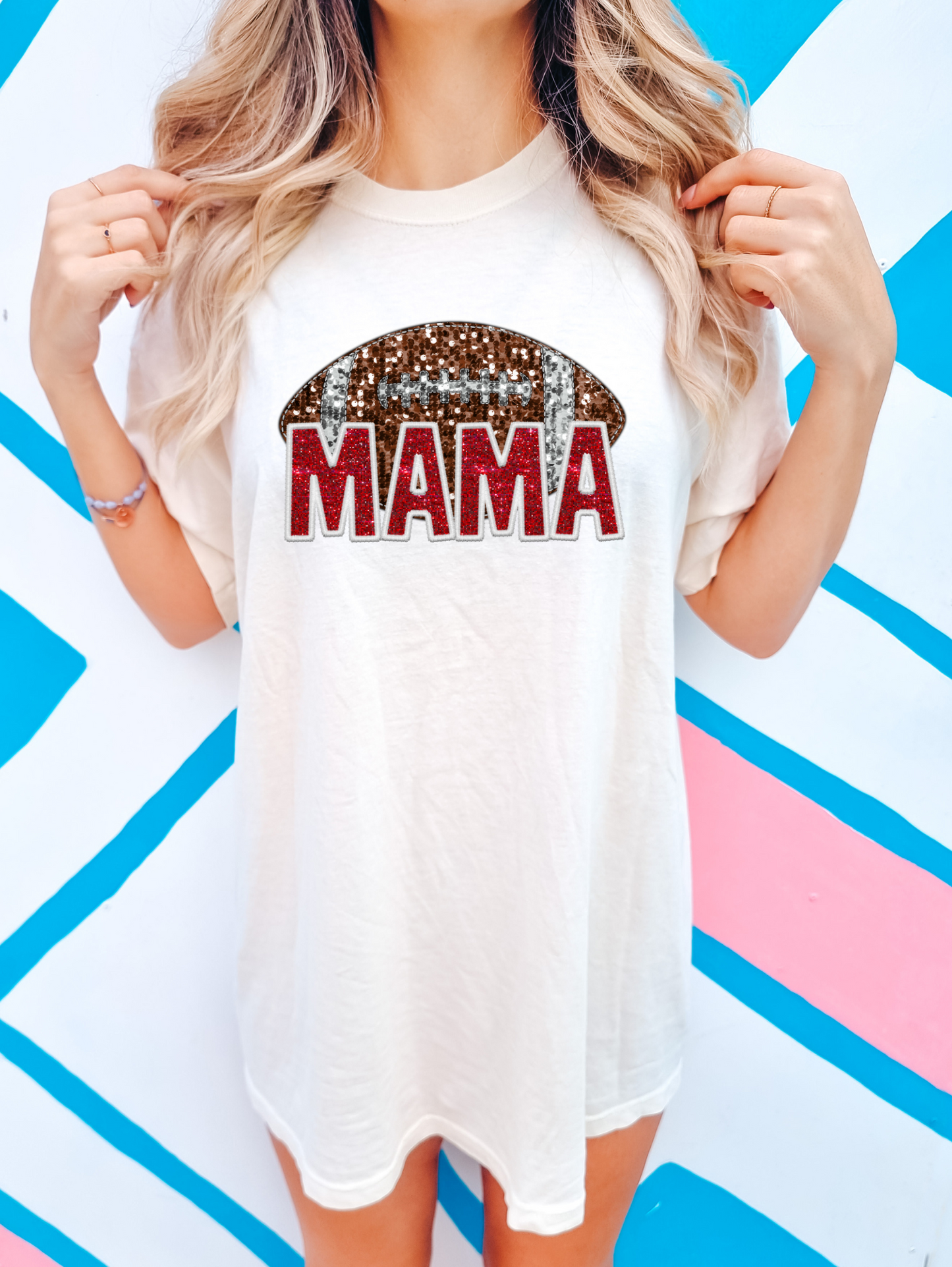 Mama with football - faux sequin and red