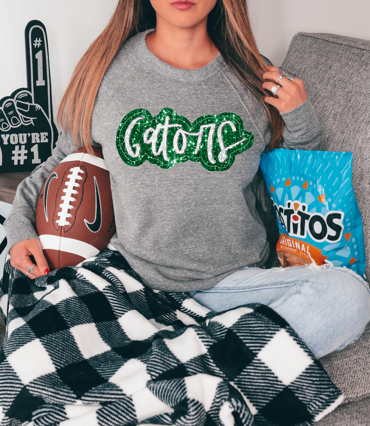 Gators, green/white - faux sequin