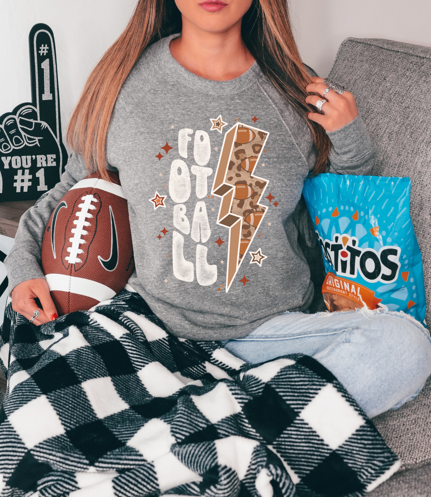 Football with cheetah print lightning and sparkle - white