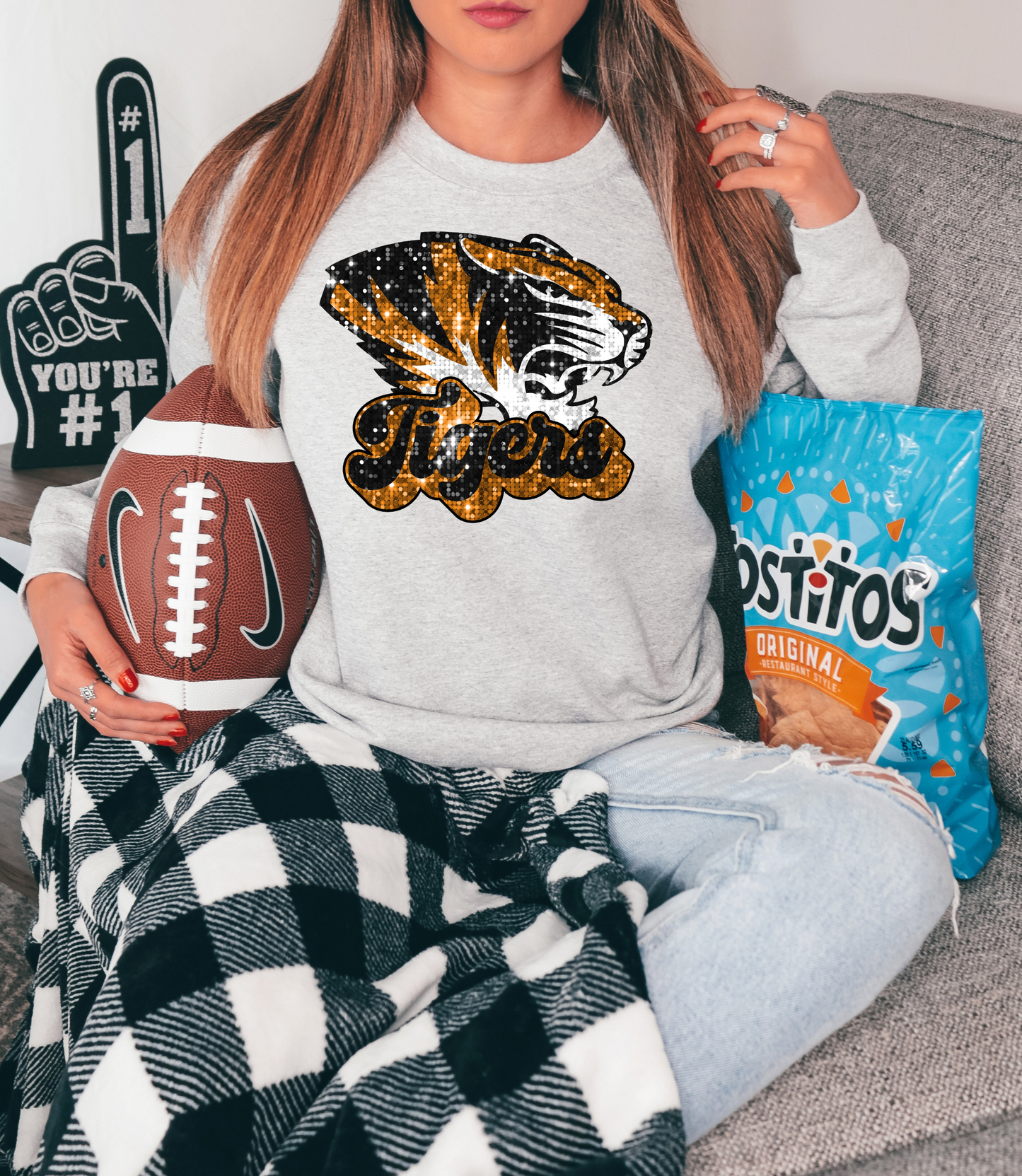 Tigers, sequin - mascot black and gold