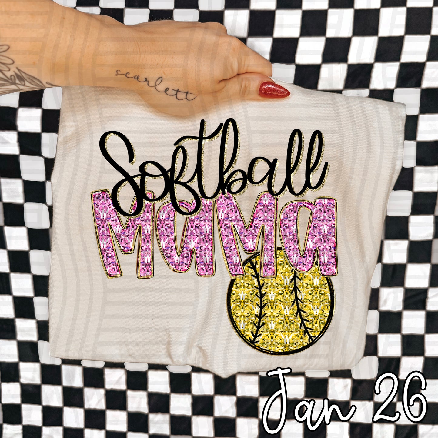 SOFTBALL MAMA PINK FAUX SPARKLE