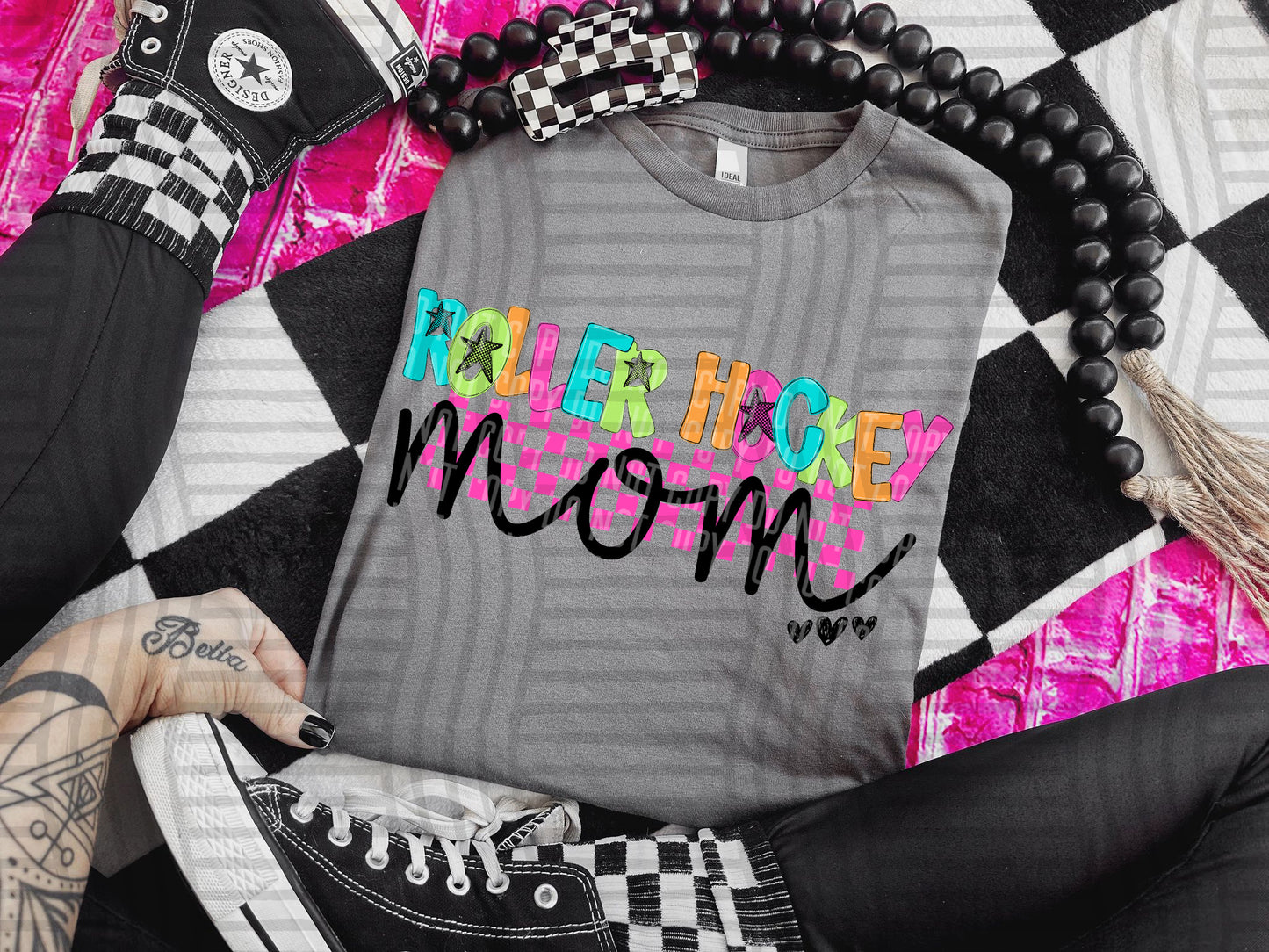 ROLLER HOCKEY MOM COLORFUL STARS CHECKERS