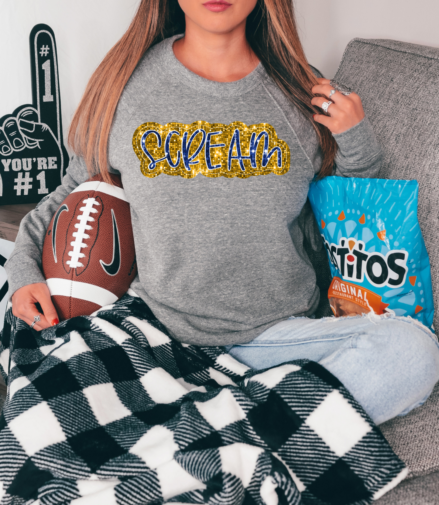 Scream, blue/gold - faux sequin
