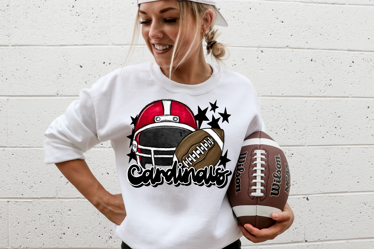 Cardinals with helmet- black letters & red helmet
