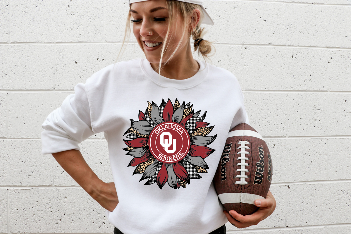 Oklahoma sooners- red grey and cheetah print flower