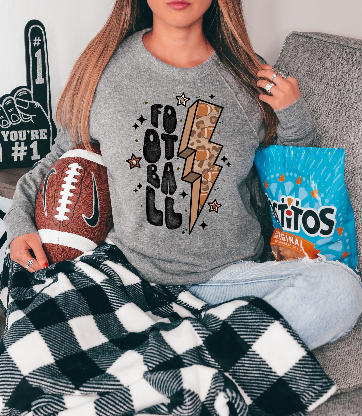 Football with cheetah print lightning and sparkle