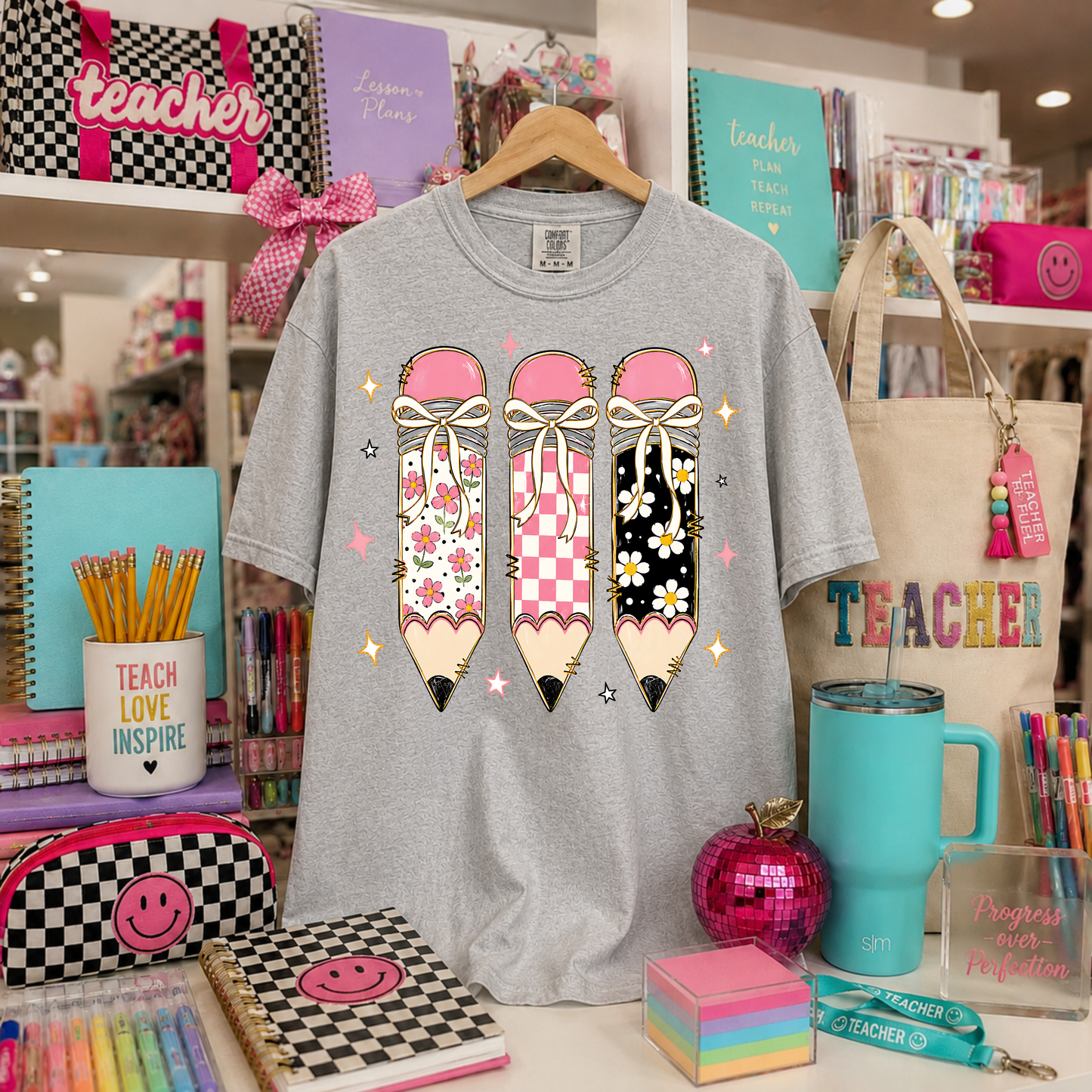 Floral Checkered Pencils