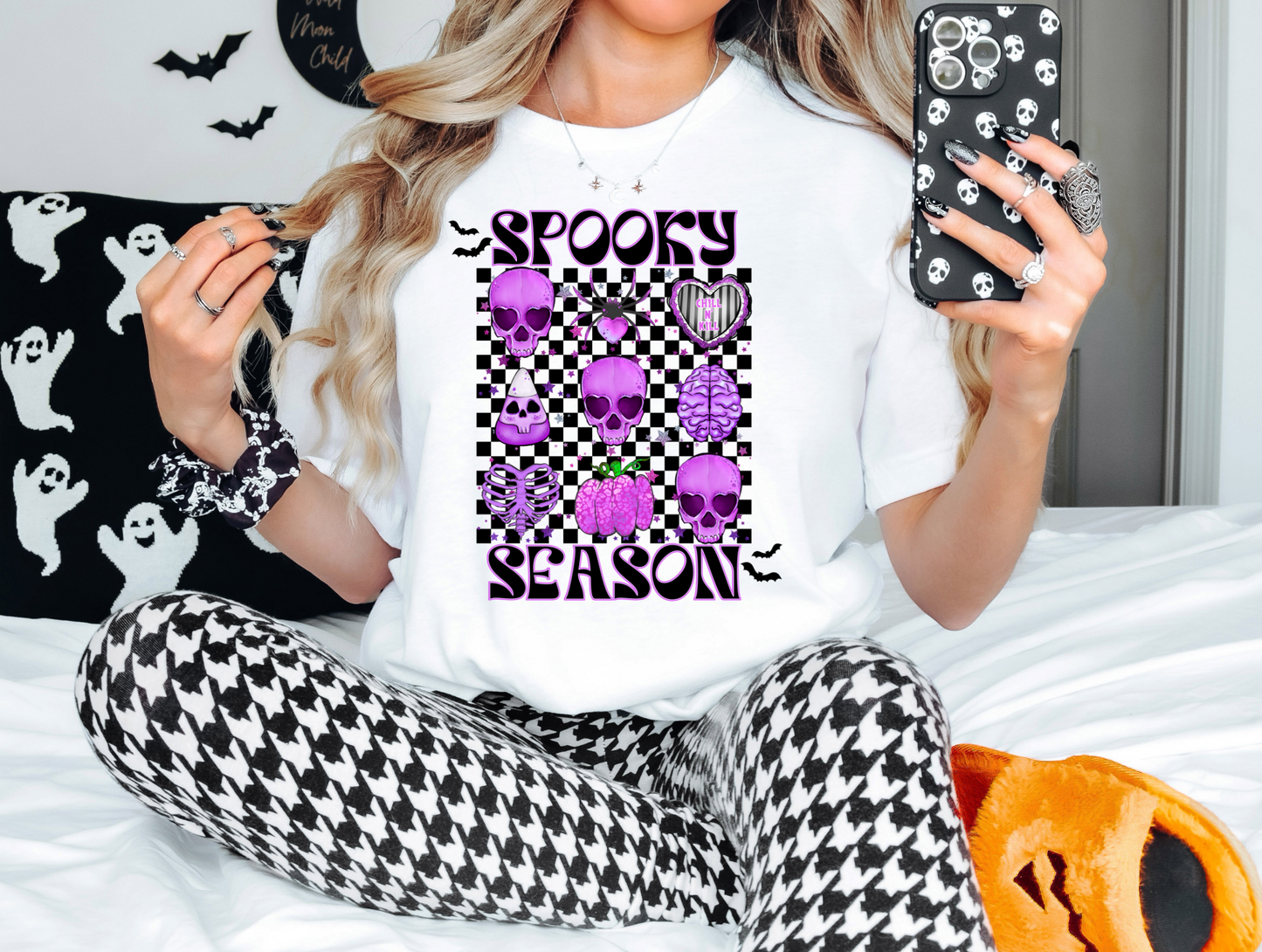 Spooky season, purple and checkered