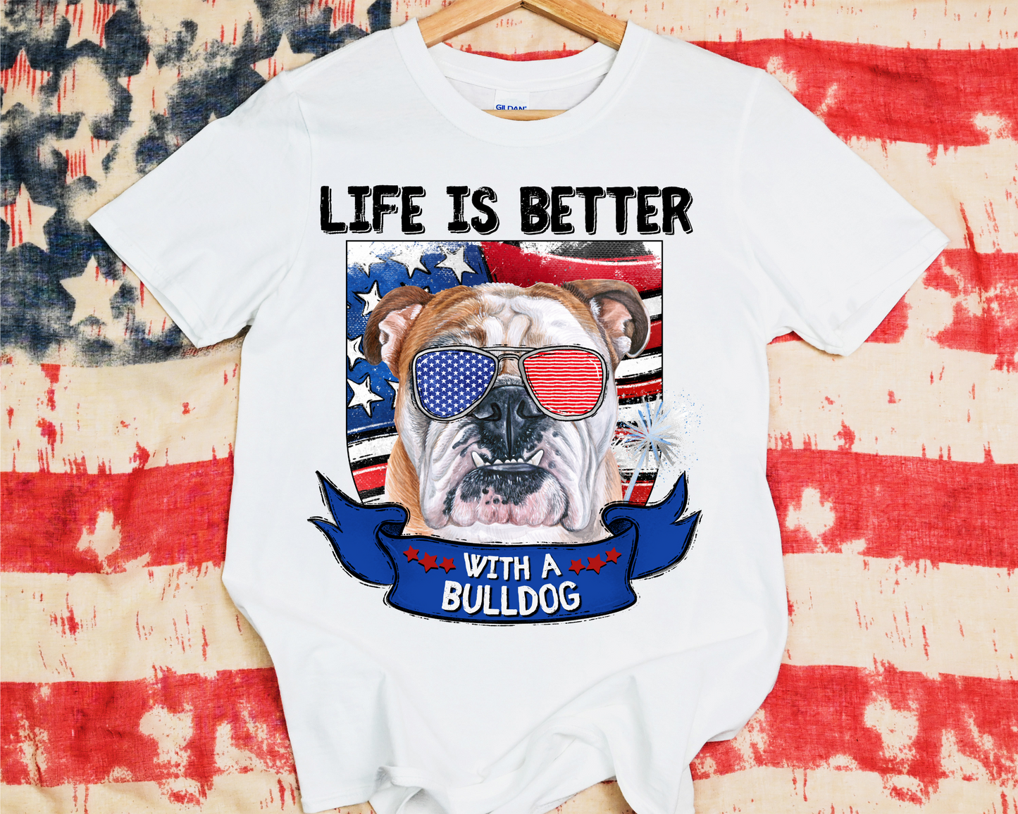 Life Is Better With A Bulldog Flag brown and white