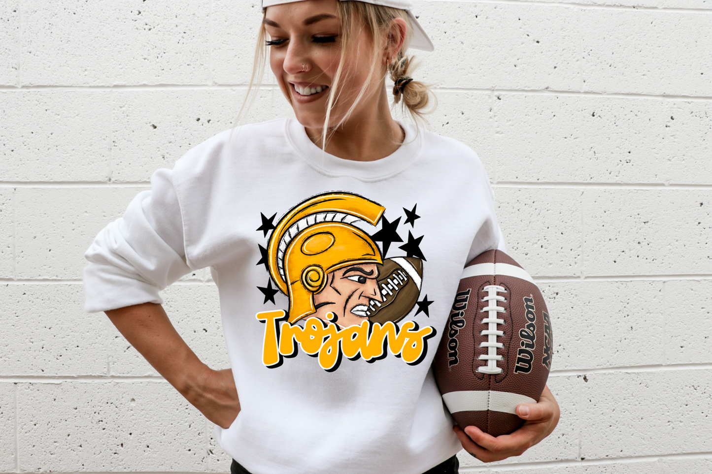 Yellow Trojans with mascot