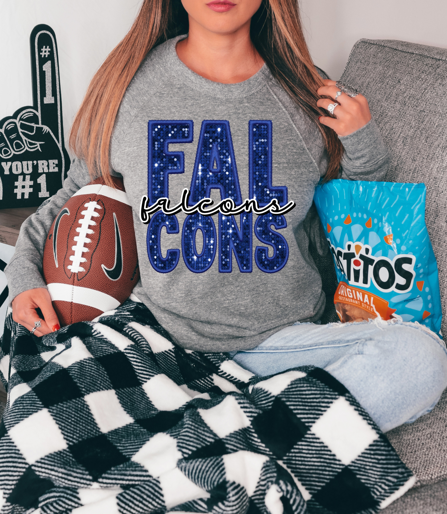 Falcons, blue letters - faux sequin