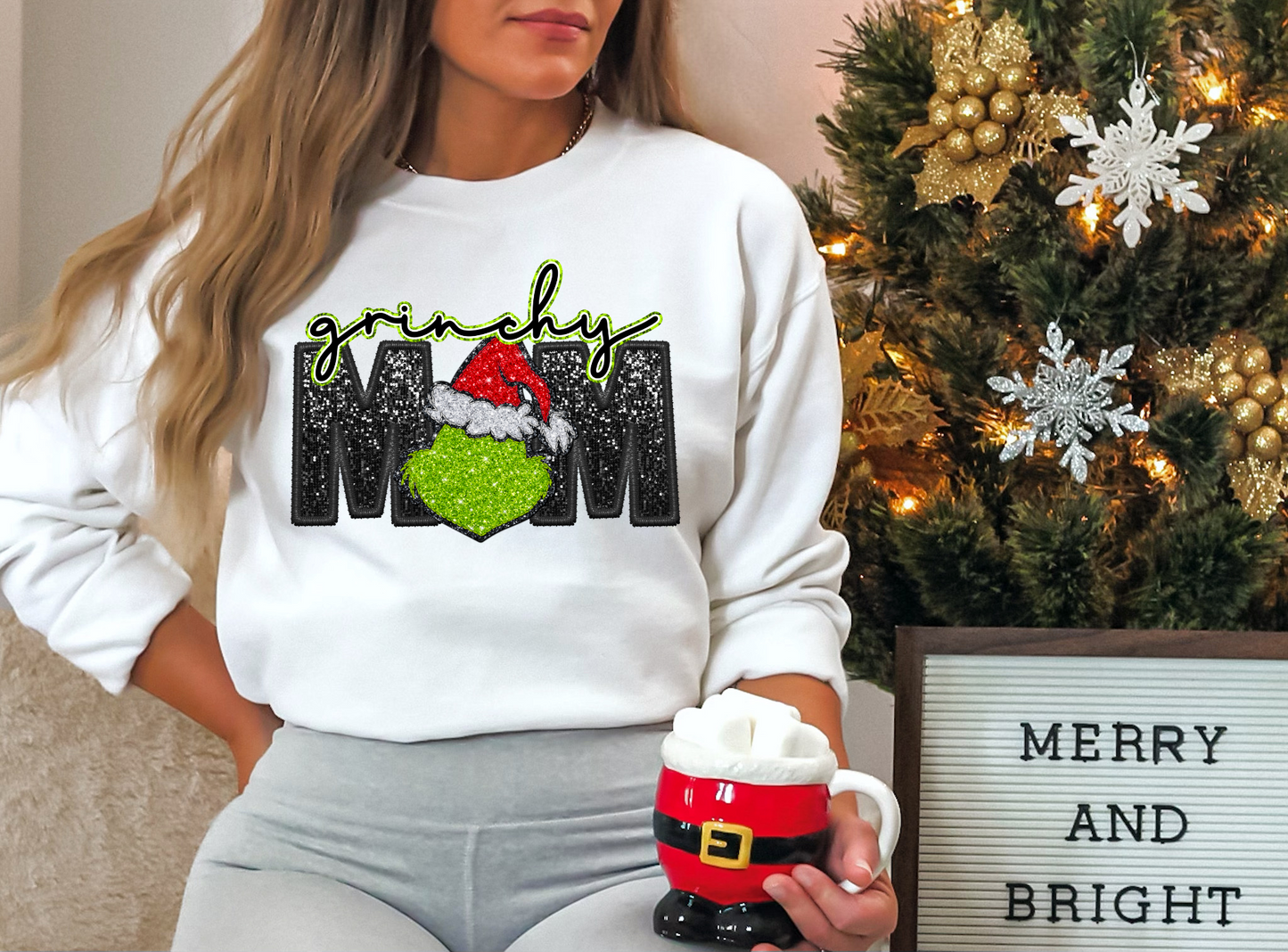 Grinchy mom - faux sequin